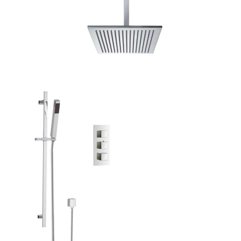 Juno 10"Chrome Plated Solid Brass Ceiling Mount Square Shower Head Set with Hand Shower