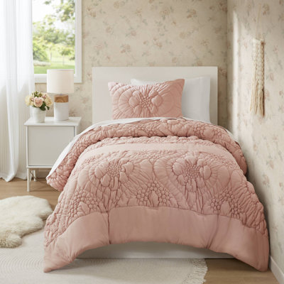 Ensemble de literie très romantique rose pour très grand lit, jersey douillet, charme floral