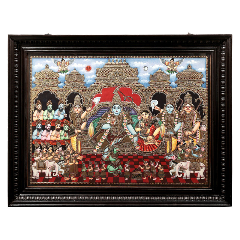 Rama Darbar Tanjore, peinture | Couleurs traditionnelles avec or 24 carats | Structure en bois de teck