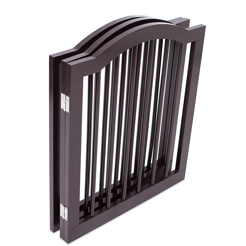 Wooden Freestanding Dog Gate - 3-Panel Foldable Indoor Pet Fence - 24” Tall Arched Pet Gate for Stairs, Hallways, Doorways, and Porch - Barrier for Small Dogs and Puppies (Espresso)