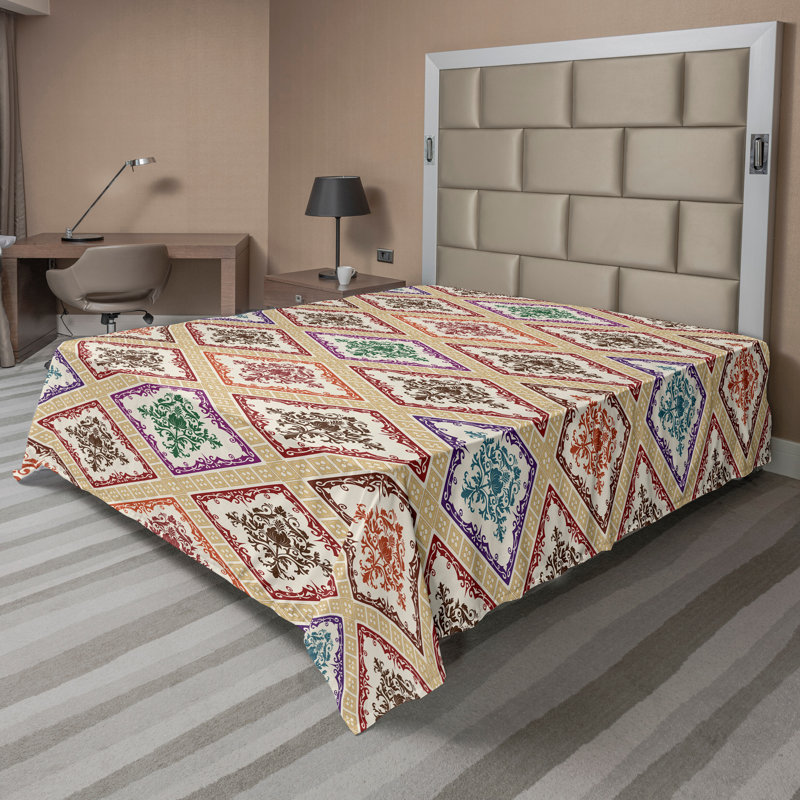 Ambesonne Marble Print Top Flat Sheet Marble Grunge Stone King Beige Brown, Drap plat grand, Ivoire / damas