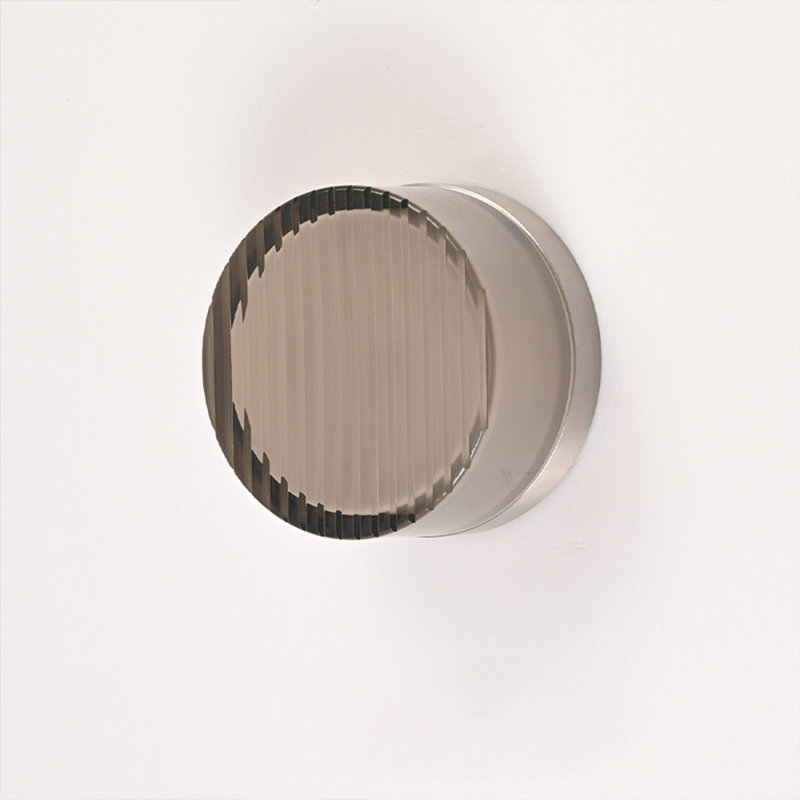 1 Light Hardwired Alloy Ambient Third Gear Wall Sconce With White Polymethyl Methacrylate Shade,Stripe, Smoky Gray