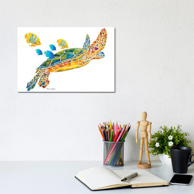 Sea Turtle With Fish by Jo Lynch - Wrapped Canvas Gallery-Wrapped Canvas Giclée