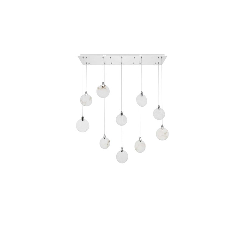 Luminaire suspendu rectangulaire en albâtre 42 pouces Avery, H 125 po x l 42 po x P 12 po, Chrome chrome
