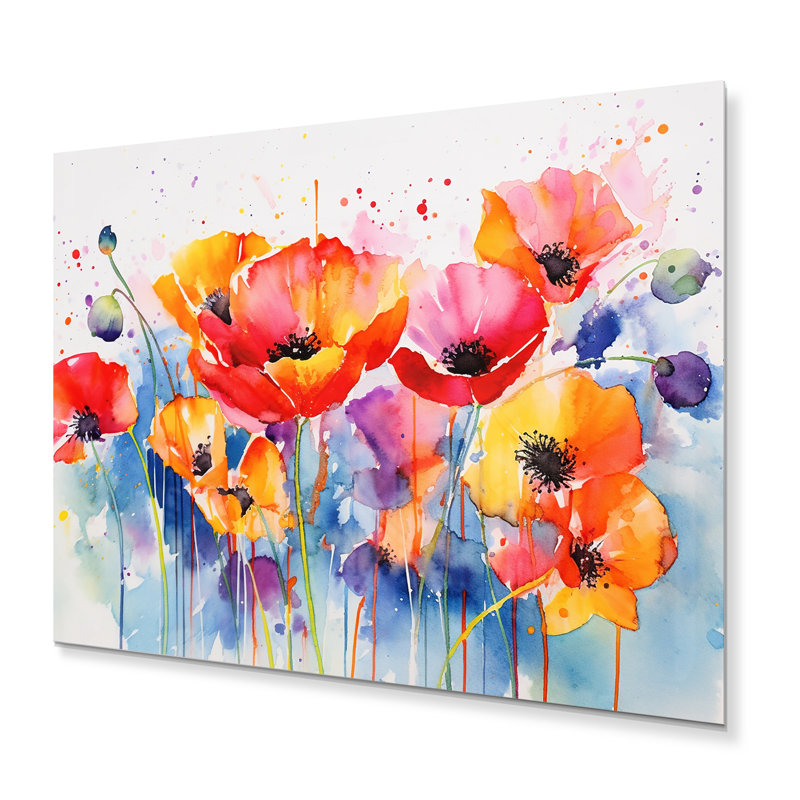 Vibrant Poppies II - décoration murale florale en métal, H 30 po x l 40 po x P 1 po