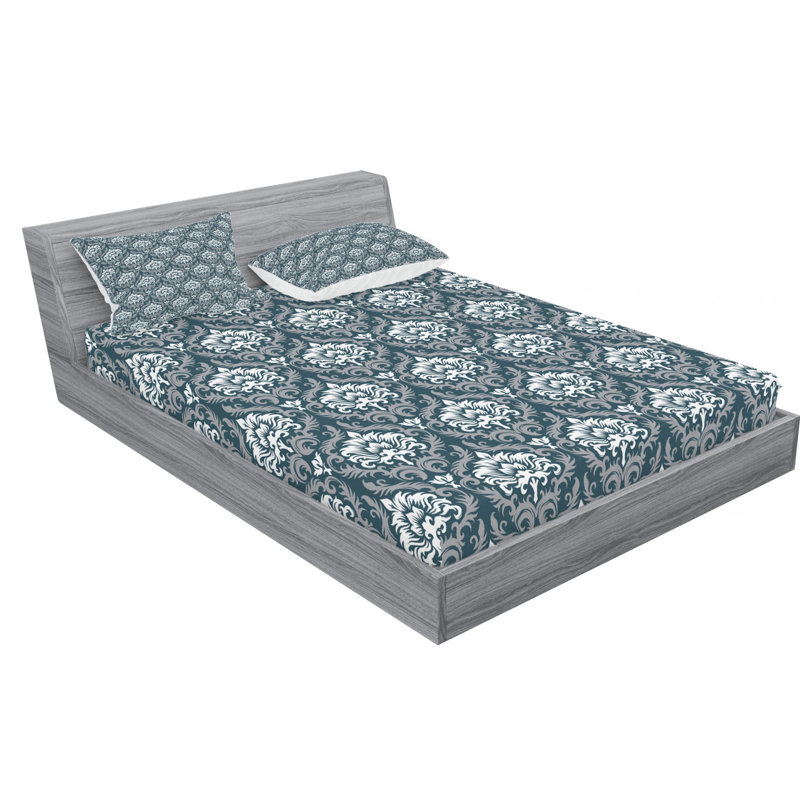 Microfiber Damask Sheet Set, Twin XL Sheet Set + Fitted Sheet + 1 Pillowcase, Gray