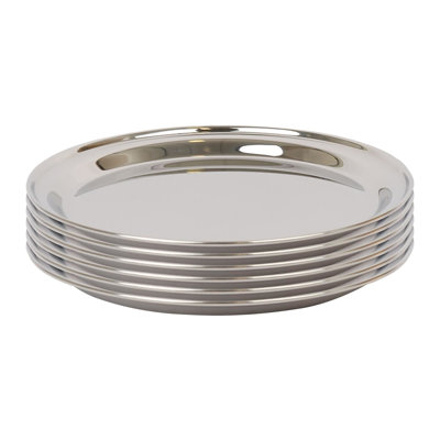 Argon Tableware - Round Stainless Steel Serving Tray Platters - Set of 6