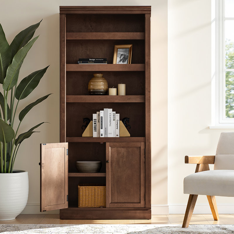 Bibliothèque transitionnelle en bois massif avec tablette multi-usage H 78 "x l 33,5" Eduardo, Noyer