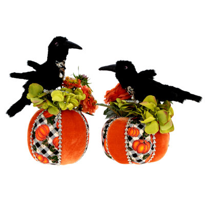 Pumpkins With Crows - 11-13.5 Inches Set Of 2