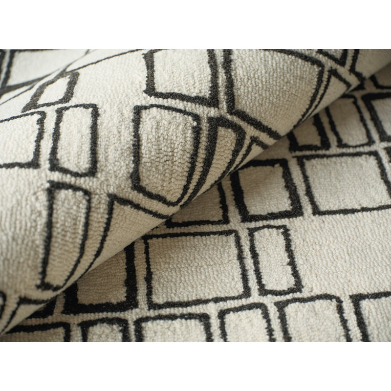 Soho Hand Tufted Wool Abstract Area Rug in Ivory/Black, Rectangle 9' x 12'