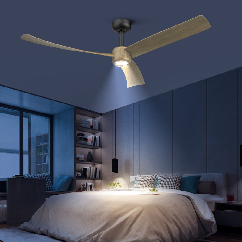 Ventilateur de plafond 52 pouces avec télécommande veilleuse à DEL, Noir et pales brun pâle