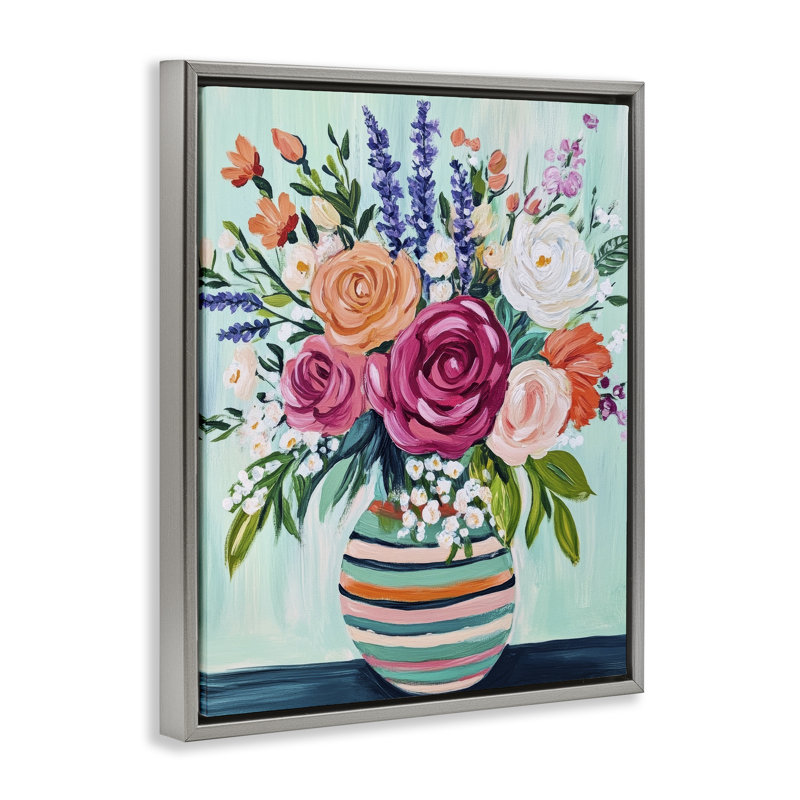 Cadre flottant Big Bouquet abstrait, design par Petal Prints Design, Cadre flottant gris lustré, H 21 po x l 17 po