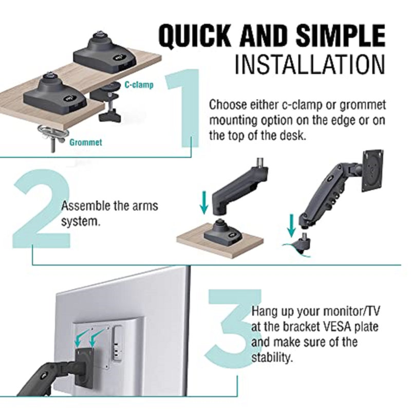 ELG F80N Full Motion Single Monitor Desk Mount Adjustable Swivel Stand for 17”-35” VESA Screens