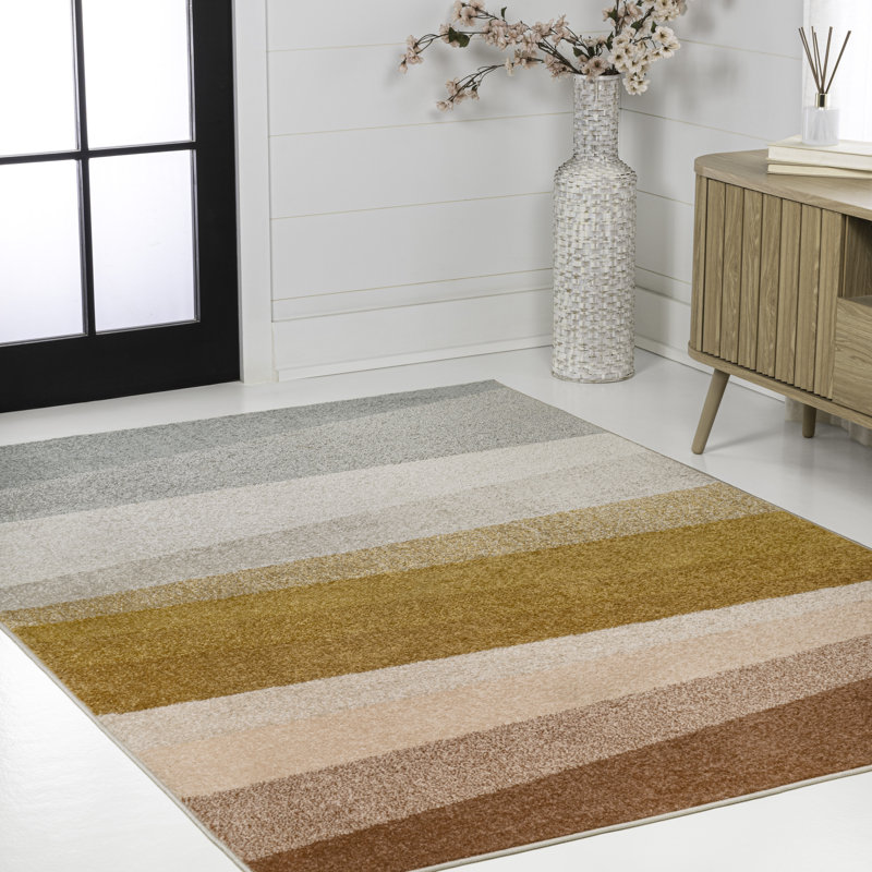 Tapis rouge / jaune / gris à rayures géométriques Howden, Rectangle 4pi x 6 pi
