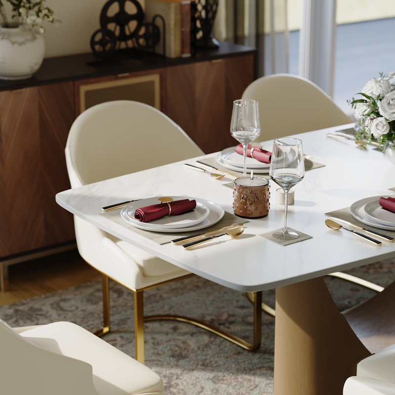 Table de salle à manger Modern, Blanc mat, H 30 po x L 78 po x l 39 po, Bronze