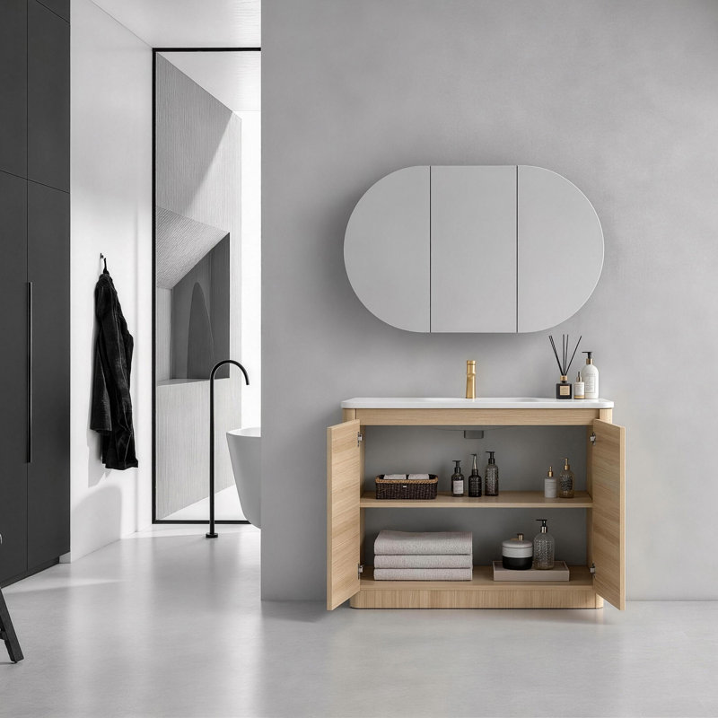 Meuble-lavabo autoportant Pebble, American White Oak, 40"