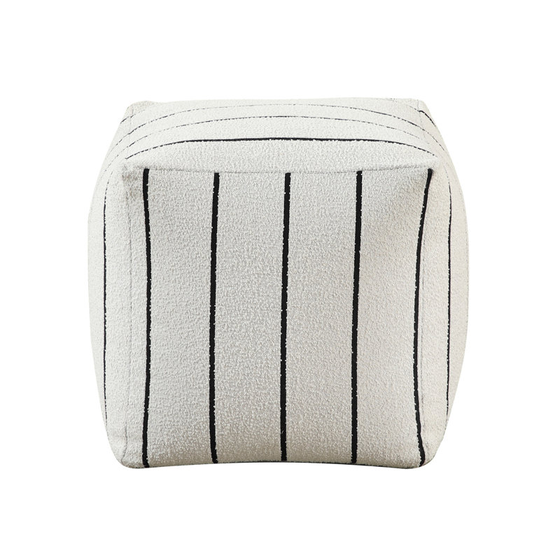 Square Pouf Off-White Jacquard Fabric Upholstered Ottoman, Non-Slip Floor Pouf, Bean Bag Chair