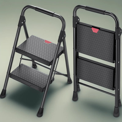 Heavy-Duty 2-Step Ladder With Handrail, 800 Lbs Capacity Folding Step Stool, Anti-Slip Wide Pedals & Safety Lock For Home, Kitchen, Indoor And Outdoor Use