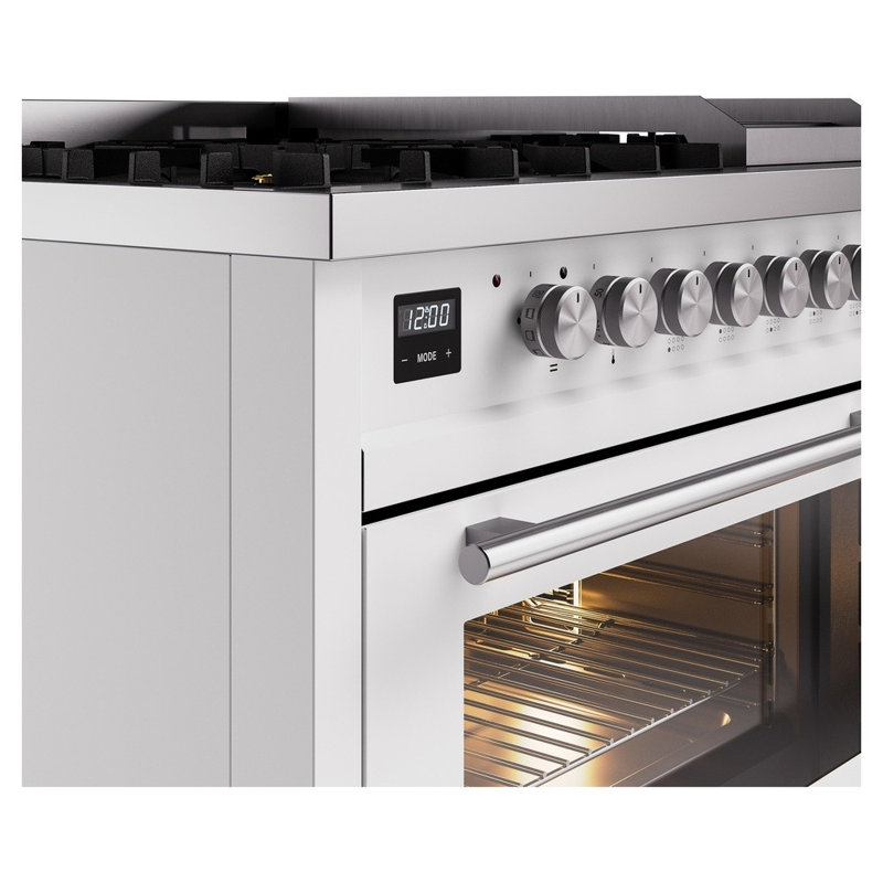 ILVE Professional Plus II 48 Dual Fuel Range, 8 Sealed Burners, Griddle (White), White, Natural Gas