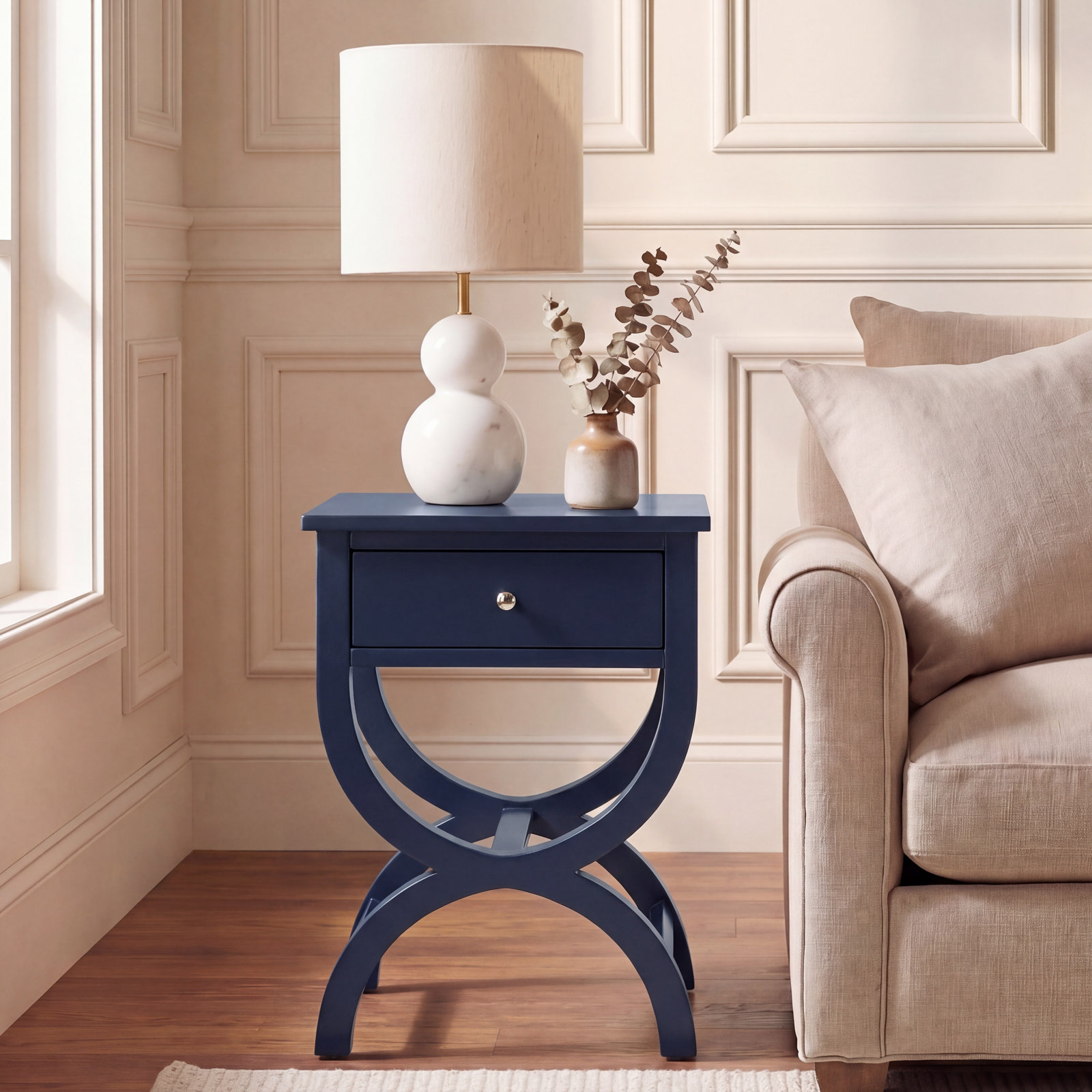 Floris End Table With Storage, Navy