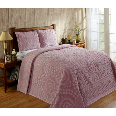 Rio 100% Cotton Chenille Tufted Bedspread, Traditional Medallion Design, Soft Breathable All-Season Machine Washable Coverlet, OEKO-TEX Certified, King Size, Pink