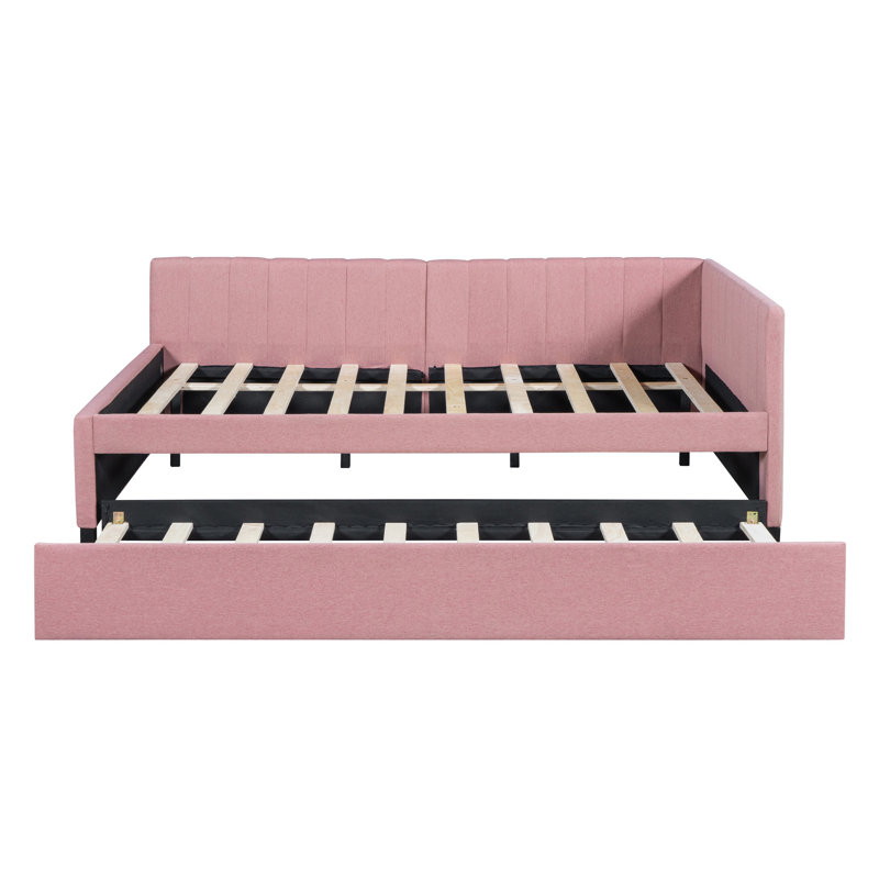 Indoor Upholstered Daybed With Trundle, Pink, 27.58" H x 78.88" W x 57.88" D