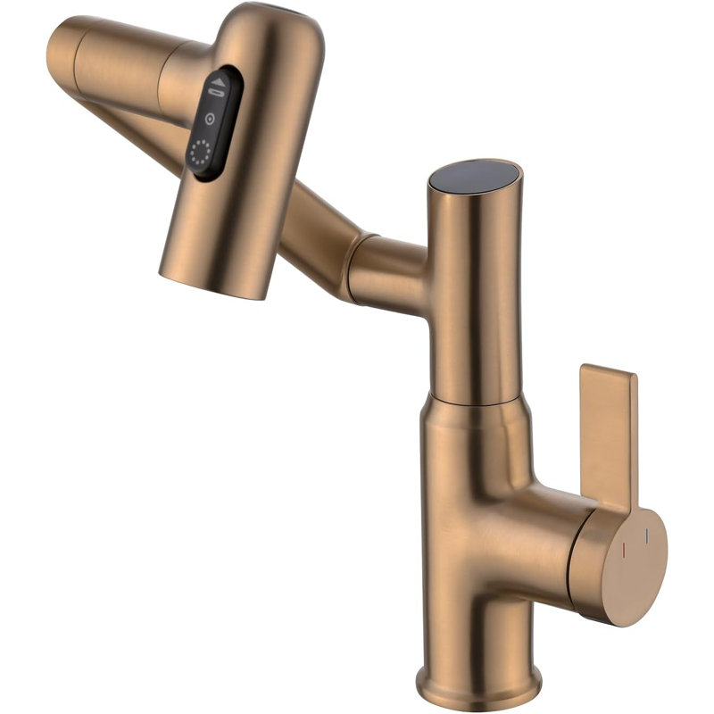 Lefton Rotatable Single Hole Bathroom Faucet with Temperature Display BF2204, Brushed Brass