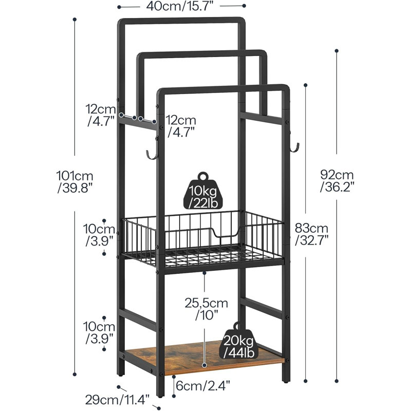 Porte-serviettes sur pied, porte-couvertures avec 3 barres à serviettes, panier de rangement et tablette, porte-serviettes avec crochet, organisateur de couverture, pour la salle de bain et la buanderie