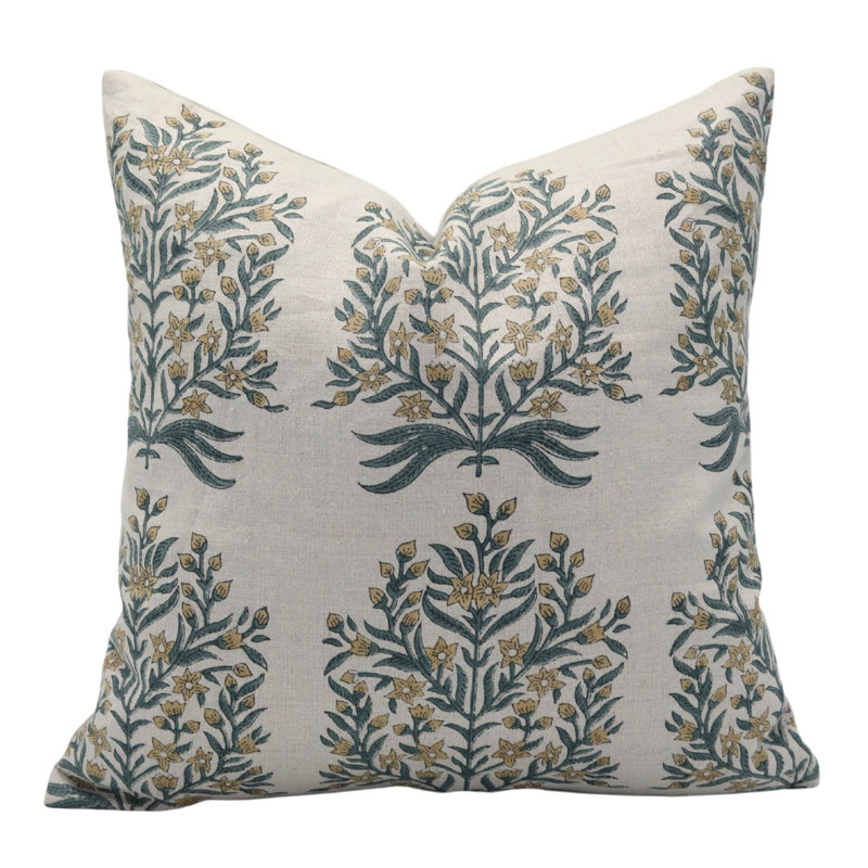 Housses de coussin en lin pur à motif de Fab Fabine, fait à la main (Virandavan, brun), H 16 po x l 16 po, Carré