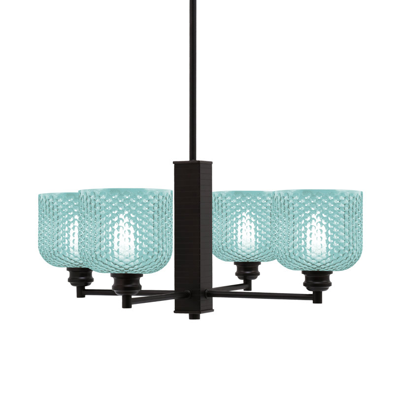 Lustre à 4 lumières Edge avec verre texturé de 6 po, Nickel brossé, Turquoise