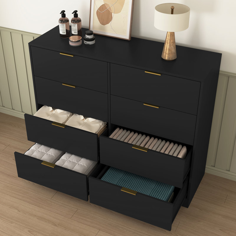 Commode haute noire à 8 tiroirs - Commode en bois pour chambre à coucher / placard / salon (47,2 po x 15,74 po x 38,97 po)