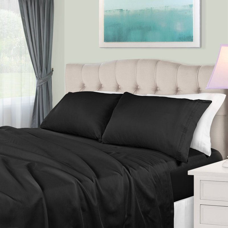 Egyptian Cotton Deep Pocket Solid 650 Thread Count Sheet Set, Black, King