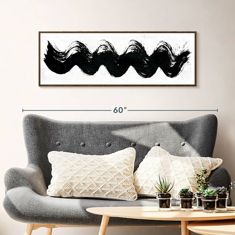 Vagues abstraites, 43 po x 15 po, Cadre flottant noyer