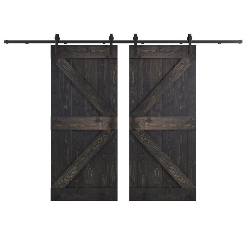 Porte de grange coulissante double K Series, Ébène, 72 po x 84 po