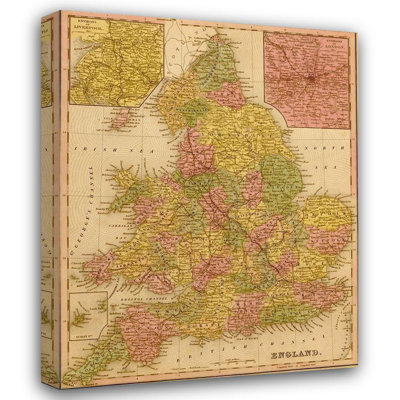 Williston Forge Vintage Maps Gallery Wrapped Canvas Art Titled: England 1844