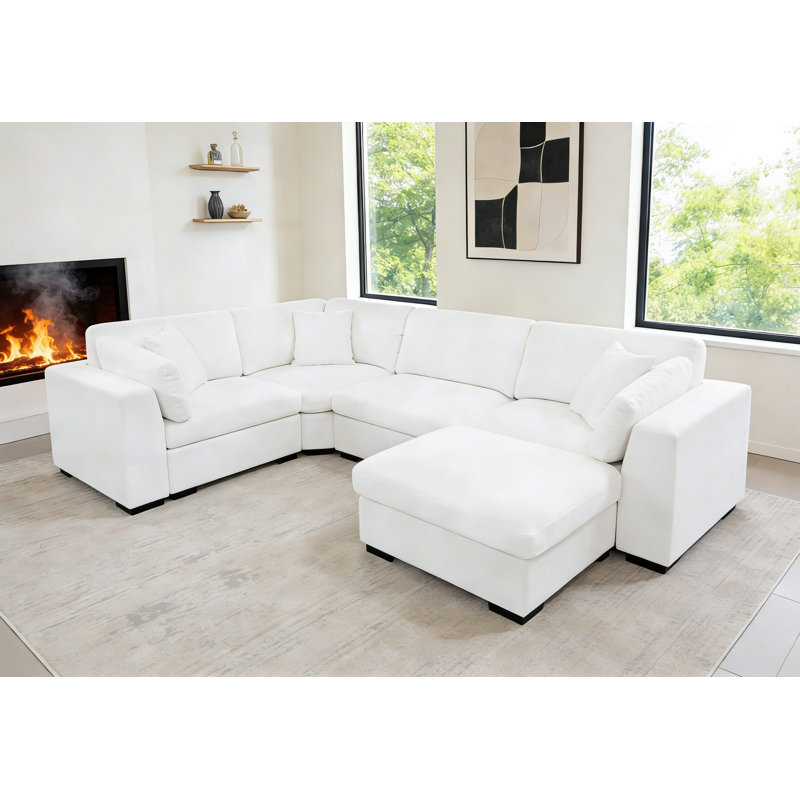 Canapé modulaire modulaire, canapé en L 5 pièces avec repose-pieds, meubles de salon reconfigurables