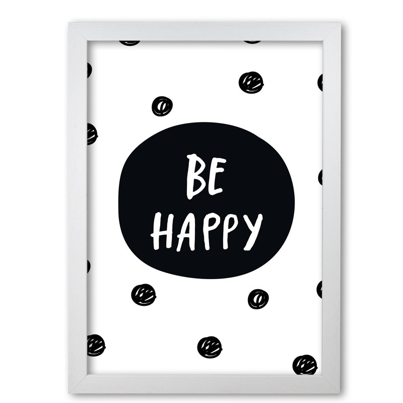 Be Happy Polka Dot - Painting, 42 cm H x 30 cm W x 5 cm D, White Grain Frame
