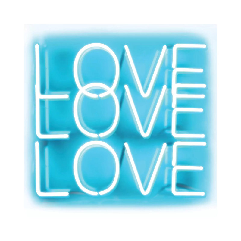 Neon Love Love Love Aqua On White by Hailey Carr - Wrapped Canvas Print, 30.48 cm H x 30.48 cm W