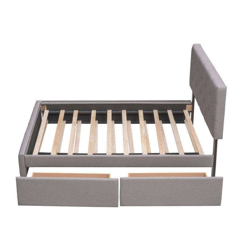 Dearbhaile Queen Tufted Storage Platform Bed with Trundle and Headboard, Light Gray