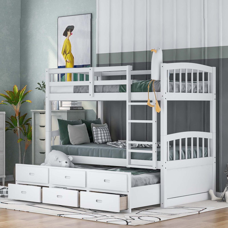 Tanvir Twin over Twin 3 Drawer Bunk Bed with Trundle by Harriet Bee, White
