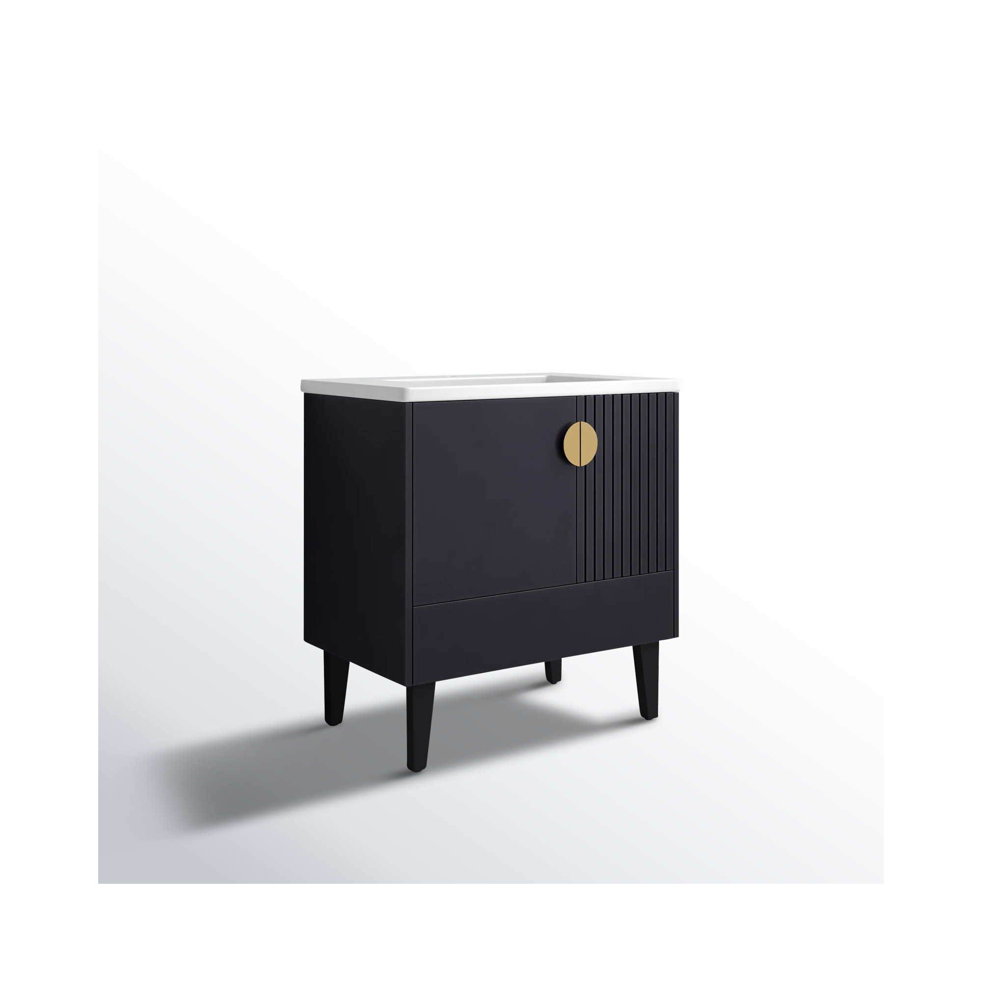 Saimah 30'' Single Bathroom Vanity, Satin Brass, Black