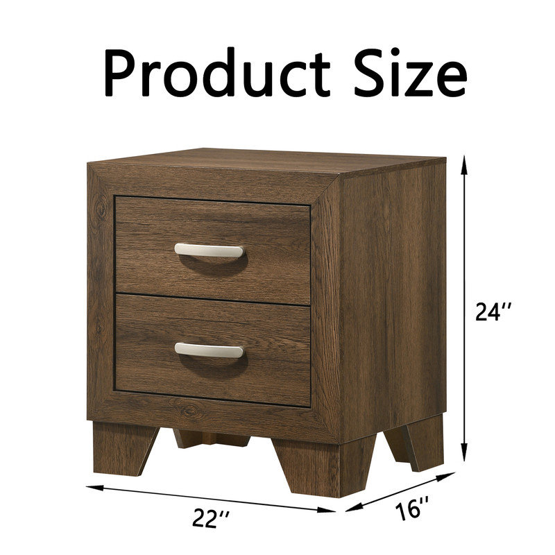 Miquell Oak Finish Nightstand with 2 Drawers for Bedroom