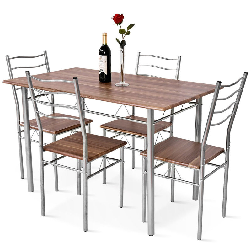 Marlando 4 - Person Solid Wood Top Four Leg Base Dining Set, Walnut
