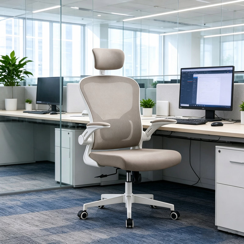 Office Chair Ergonomic Desk Chair with Lumbar Support&Headrest&Flip-up Arms Height Adjustable Rocking Swivel Computer Chair Multi-Angle from 90° to 125° with 350LBS Capacity