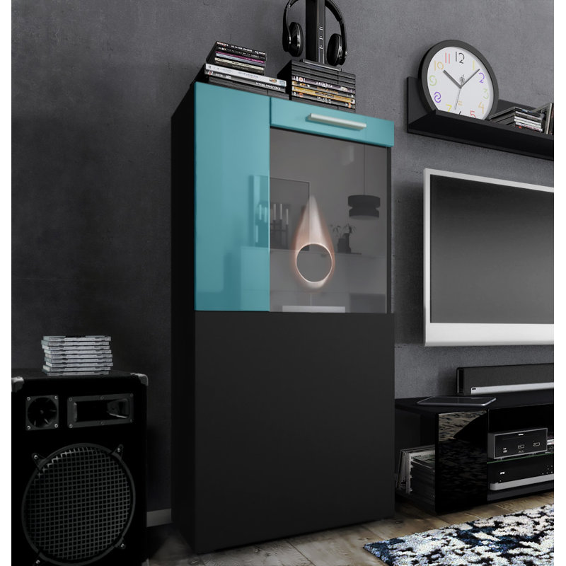 Killion Display Cabinet, Without LED, Black/Petrol High Gloss