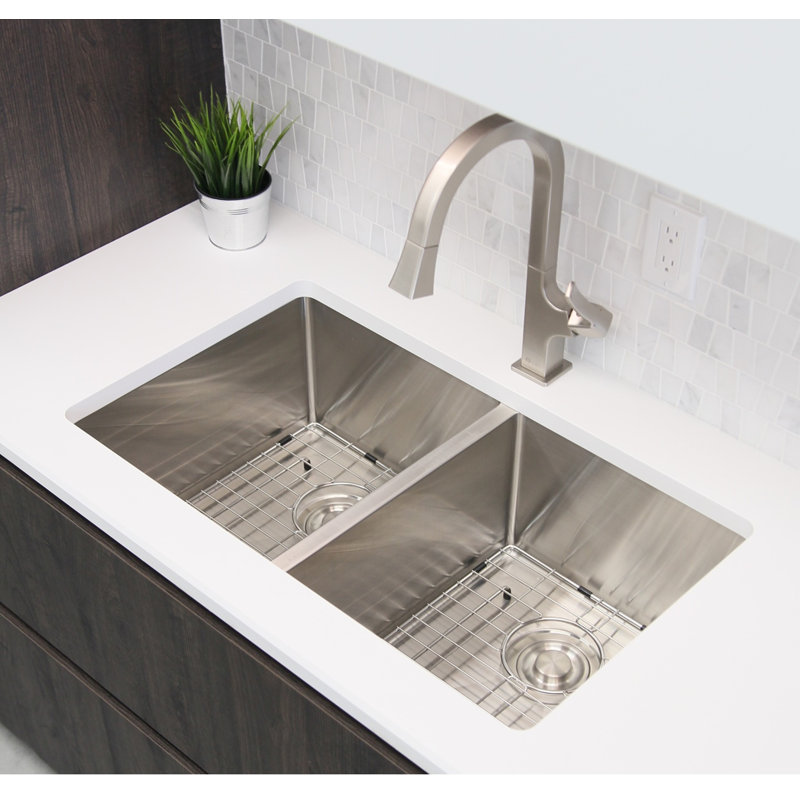 Styluxe Stylish Zircon Undermount 32" Double-Bowl Stainless Steel Kitchen Sink, 18-Gauge