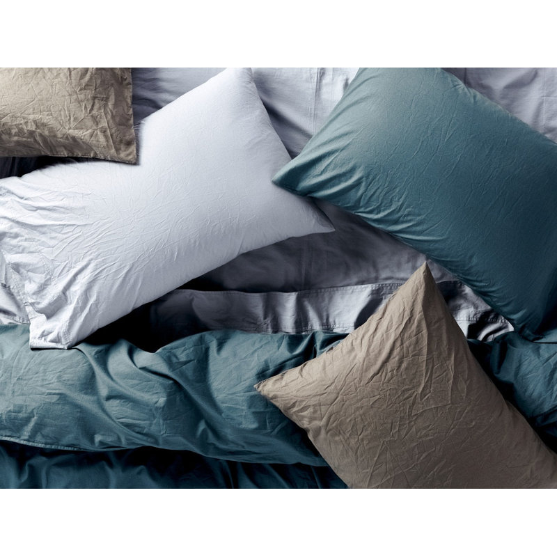 Organic Crinkled Percale Sheet Set, King Sheet Set with 2 Pillowcases, Steel Blue