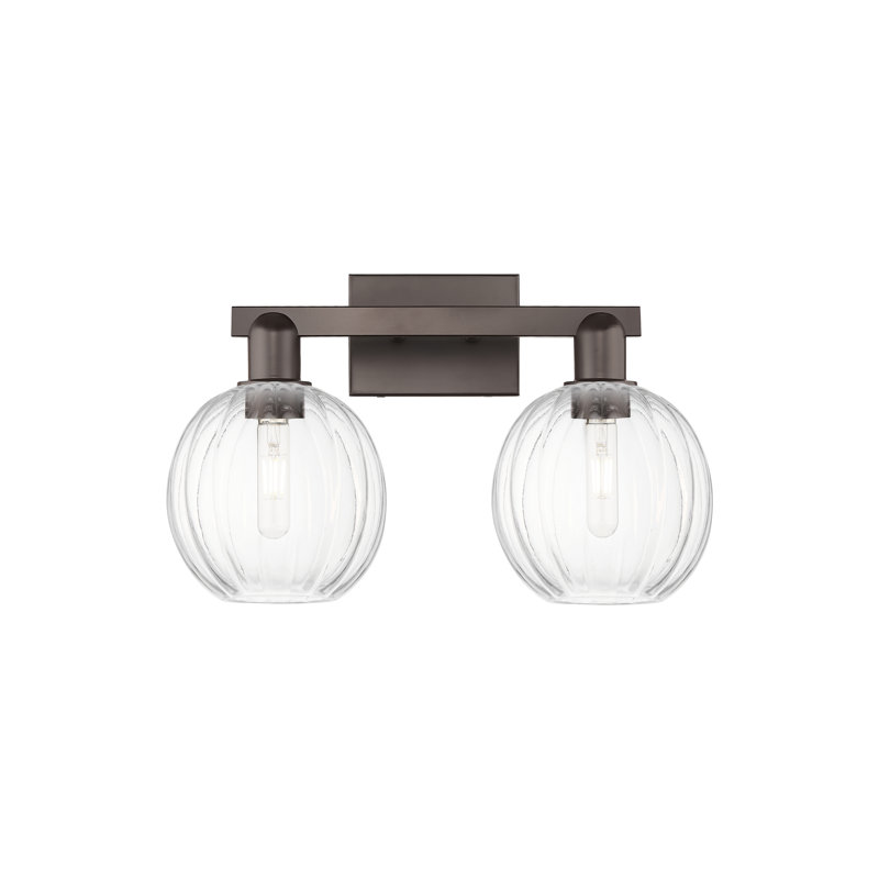 Eldon - Éclairage pour meuble-lavabo à abat-jour sphérique 16 po 2 lumières, Transparent, Bronze huilé