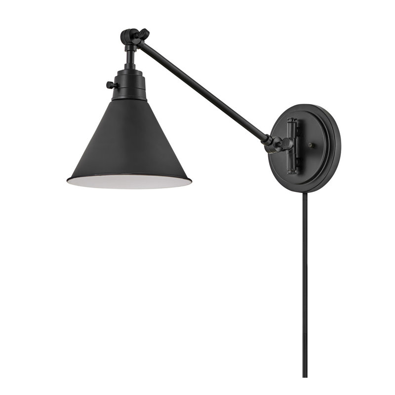 Arti 7.75-in Swing Arm Extendable Single Light Plug-In Sconce with On/Off Switch, Black