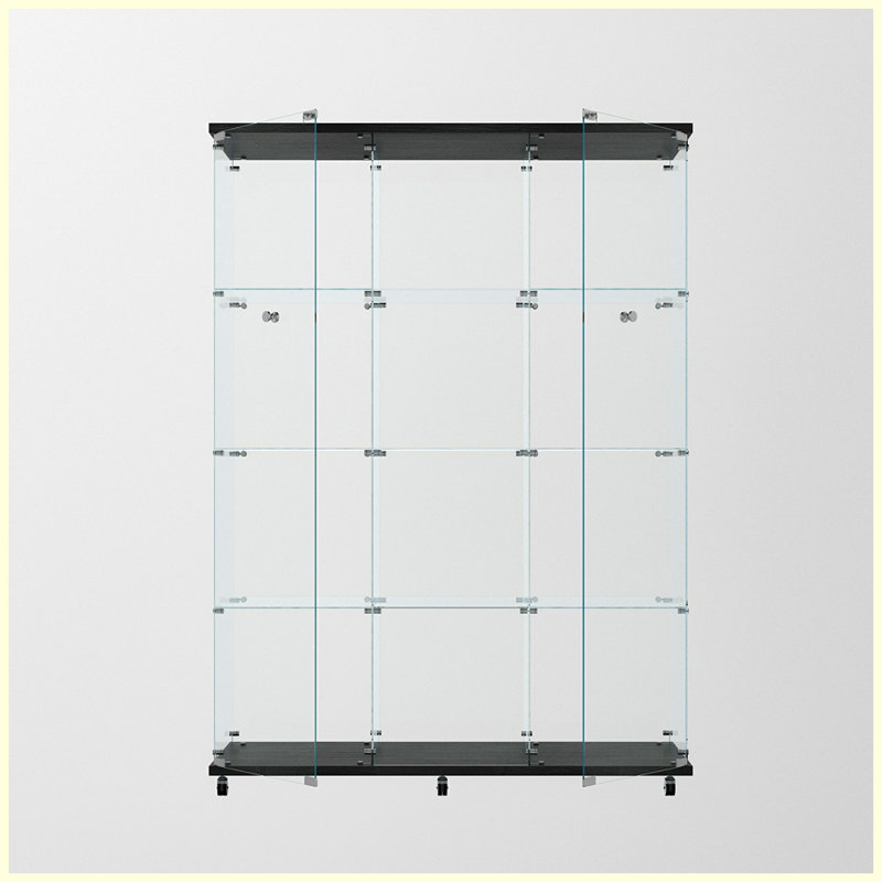 Modern Tempered glass display cabinet with Bluetooth LED light strip, Black